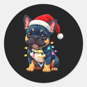 Süße Französische Bulldogge Weihnachten Santa Haus Runder Aufkleber