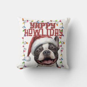 Süße Französische Bulldogge Weihnachtsbeleuchtung  Kissen