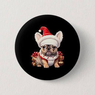 Süße Französische Bulldogge Weihnachtsmann Hut Fro Button