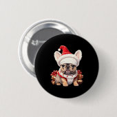 Süße Französische Bulldogge Weihnachtsmann Hut Fro Button (Vorne & Hinten)