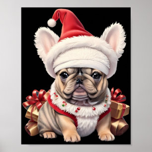 Süße Französische Bulldogge Weihnachtsmann Hut Fro Poster