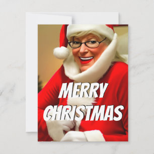 Süße Frau Santa Frohe Weihnachtsbotschaft  Feiertagskarte