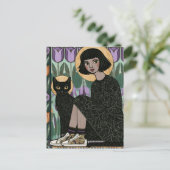 Süße Frau sitzt mit ihrer Katze Postkarte (Stehend Vorderseite)