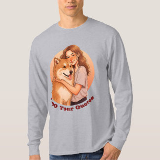 Süße Frau und Hund kuscheln T-Shirt