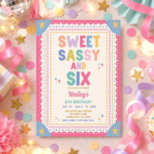 Süße Freche und Six Whimsical Mädchen 6. Geburtsta Einladung