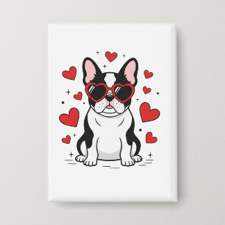 Süße Frenchie in Love Heart Sonnenbrille Illustrat Button