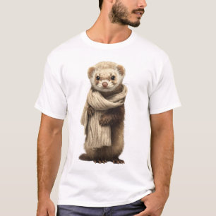 Süße Frettchen-Illustration mit gestricktem Schal T-Shirt