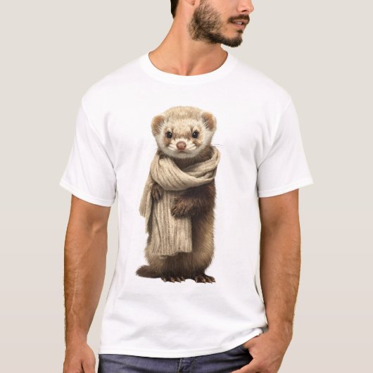 Süße Frettchen-Illustration mit gestricktem Schal T-Shirt (Vorderseite)