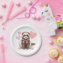 Süße Frettchen Kawaii rosa Herzen Illustration Pappteller