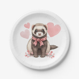 Süße Frettchen Kawaii rosa Herzen Illustration Pappteller