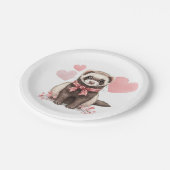 Süße Frettchen Kawaii rosa Herzen Illustration Pappteller (Schrägansicht)