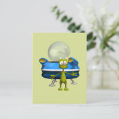 Süße freundliche Alien-UFO-Cartoon-Weltraum-Kunst Postkarte (Stehend Vorderseite)
