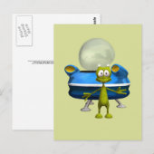 Süße freundliche Alien-UFO-Cartoon-Weltraum-Kunst Postkarte (Vorne/Hinten)