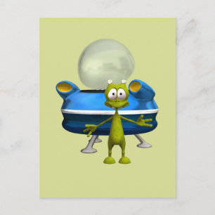 Süße freundliche Alien-UFO-Cartoon-Weltraum-Kunst Postkarte