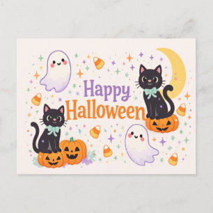 Süße Freundliche Katzen Geister Kürbisse Halloween Feiertagspostkarte