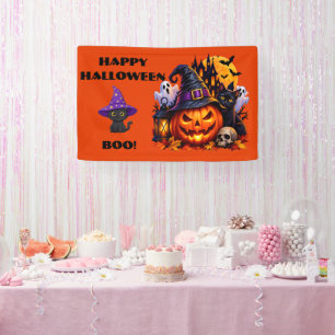 Süße Frohe Halloween-Schrecken-Kürbis-Hexenkatzen- Banner