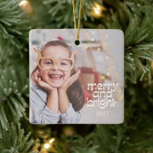 Süße Frohe Helle Weiße Text Custom Foto-Überlageru Keramikornament