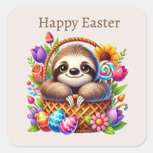 Süße frohe Ostern Faultier Quadratischer Aufkleber