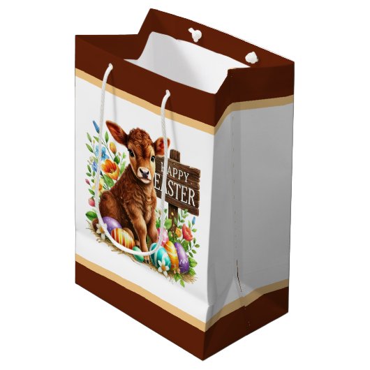 Süße frohe Ostern Kuh Mittlere Geschenktüte (Vorderseite Schrägansicht)