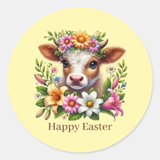 Süße Frohe Ostern Kuh  Runder Aufkleber (Vorderseite)