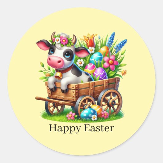 Süße Frohe Ostern Kuh Runder Aufkleber (Vorderseite)