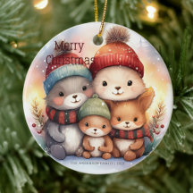 Süße Frohe Weihnachten Waldtierfamilie