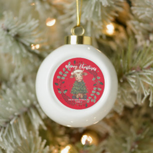 Süße fröhliche Kuh Weihnachtsbaum Kalb Ochse Xmas  Keramik Kugel-Ornament
