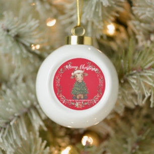 Süße fröhliche Kuh Weihnachtsbaum Kalb Ochse Xmas Keramik Kugel-Ornament