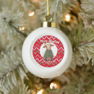 Süße fröhliche Kuh Weihnachtsbaum Kalb Ochse Xmas Keramik Kugel-Ornament