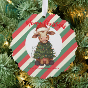 Süße fröhliche Kuh Weihnachtsbaum Kalb Ochse Xmas  Ornament Karte