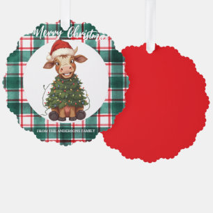 Süße fröhliche Kuh Weihnachtsbaum Kalb Ochse Xmas Ornament Karte