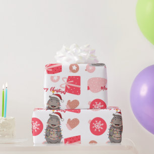 Süße fröhliche Nilpferd-Weihnachtsbaum-Zoo-Safari- Geschenkpapier