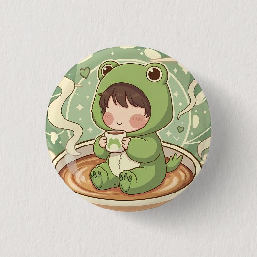 Süße Frosch-Coffee-Tale-Design Button (Vorderseite)