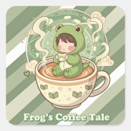 Süße Frosch-Coffee-Tale-Design Quadratischer Aufkleber