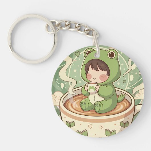 Süße Frosch-Coffee-Tale-Design Schlüsselanhänger (Vorderseite)
