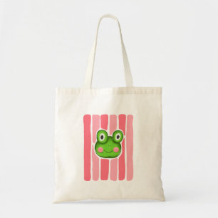 Süße Frosch-Illustration mit rosa gestreifter Tasc Tragetasche