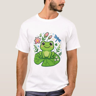 Süße Frosch-Seerose Lotus Kawaii Tier T-Shirt