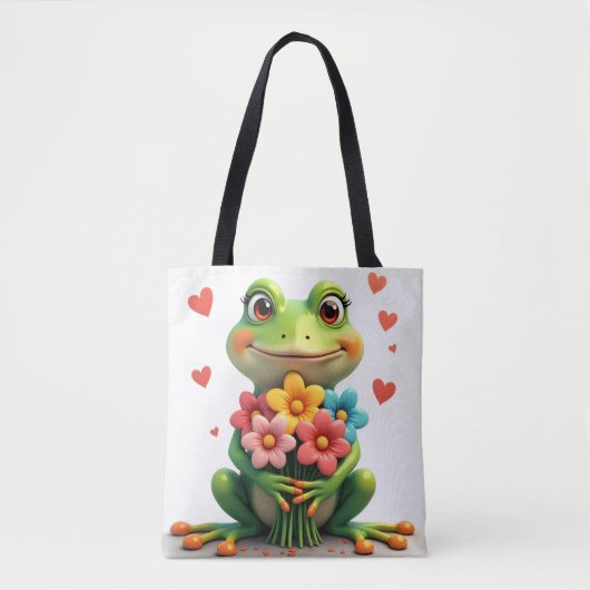 Süße Frosch- und Blumen-Tragetasche Tasche (Vorderseite)