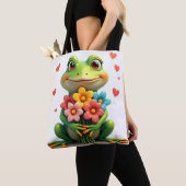 Süße Frosch- und Blumen-Tragetasche Tasche (Von Nahem)
