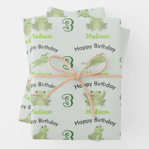Süße Frösche im Seerosenteich Geburtstagskinder Na Geschenkpapier Set