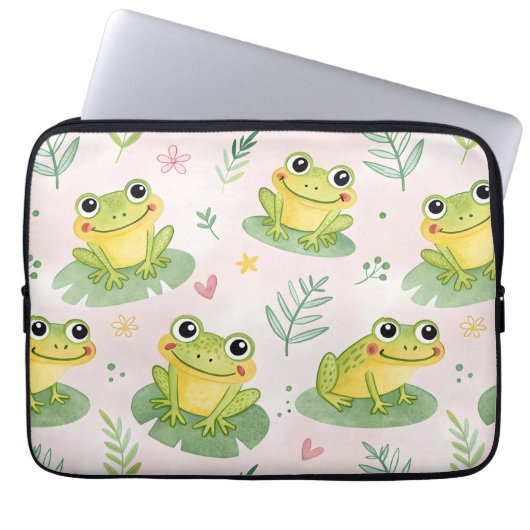 Süße Frösche Muster Laptopschutzhülle (Vorderseite)