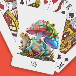 Süße Frösche rote blaue Pilze Monogramm  Spielkarten