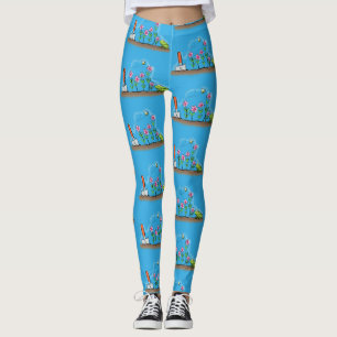 Süße Frösche und Bienen in einer Gartentrickillust Leggings