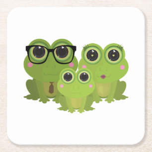 Süße Froschfamilie – Mama, Papa und Babygrünfösche Rechteckiger Pappuntersetzer