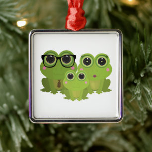 Süße Froschfamilie Ornament Aus Metall
