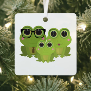 Süße Froschfamilie Ornament Aus Metall