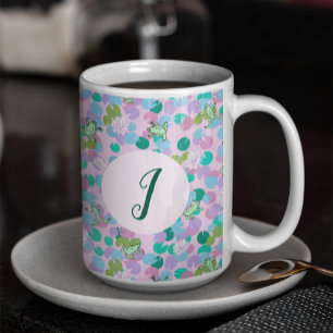 Süße Froschkunst Rosa Seerosen individuelles Monog Kaffeetasse