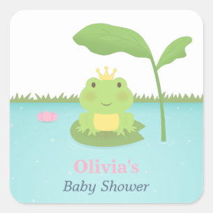 Süße Froschprinz-Junge-Baby-Shower-Etiketten Quadratischer Aufkleber