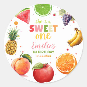 Süße Früchte zum 1. Geburtstag, Sommerparty Runder Aufkleber