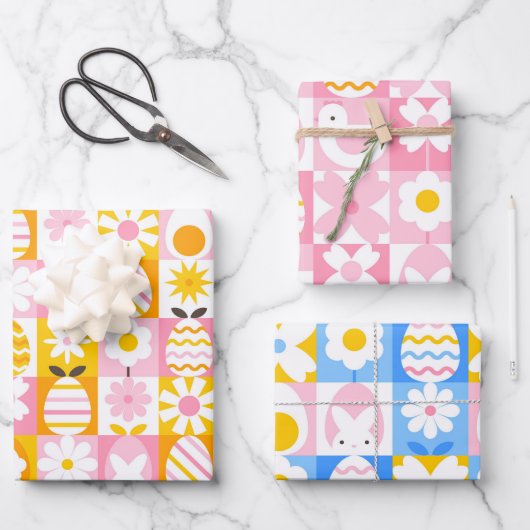 Süße Frühlings-Oster-Patchwork  Geschenkpapier Set (Vorderseite)